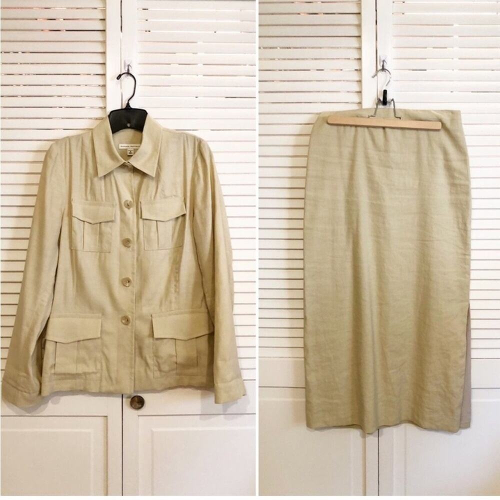 Vintage Banana Republic Linen Rayon Beige Safari Skirt and Jacket Suit Set